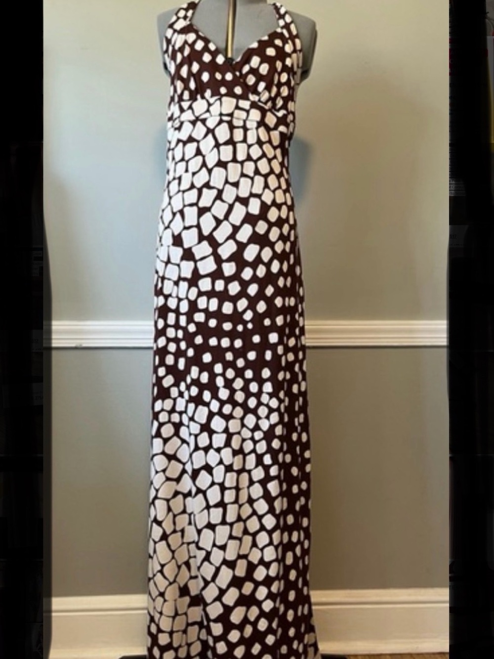Diane Von Furstenberg Brown and White giraffe print Halter Maxi Dress